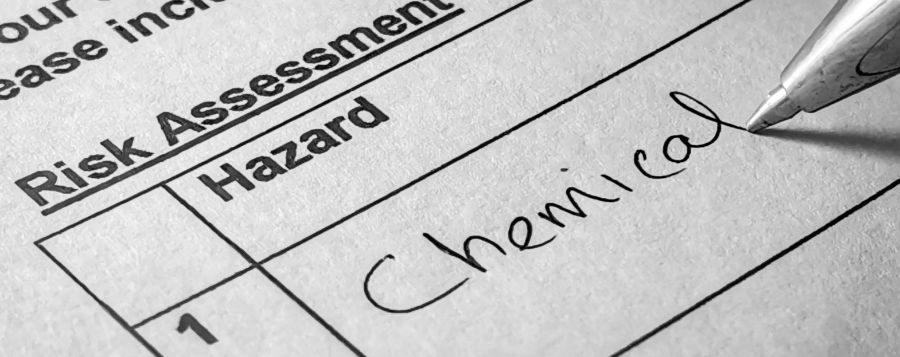 image of a health risk assessment form being filled out with "chemical" written in the "hazard" section. 