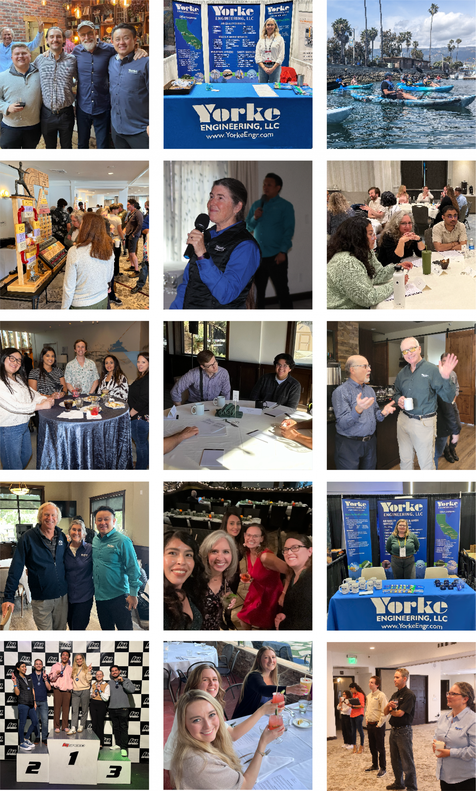 3 x 5 grid of images of the Yorke staff at various events